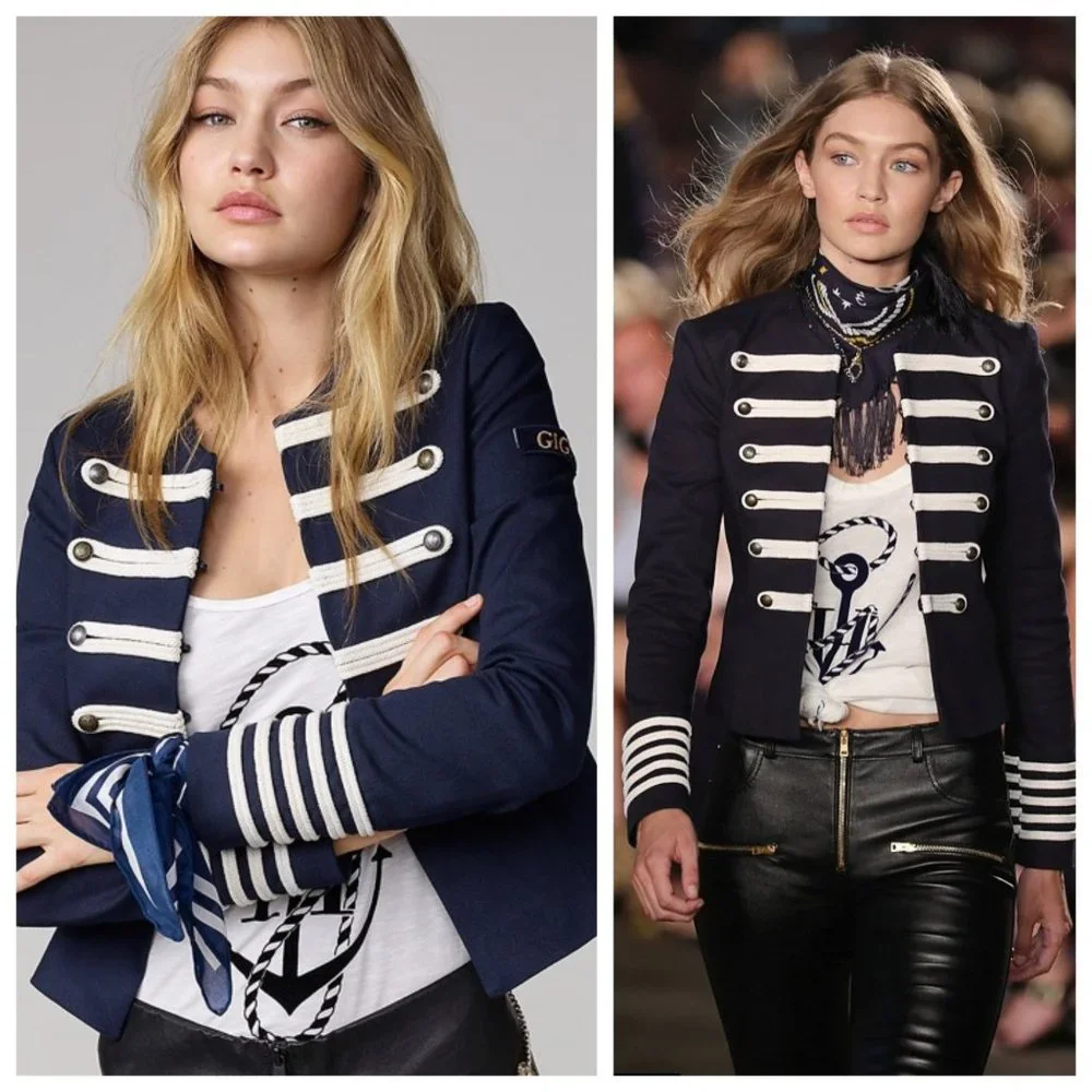 Gigi Hadid x Tommy Hilfiger Rare Navy & White Embroidered Military Jacket - Picture 1 of 10
